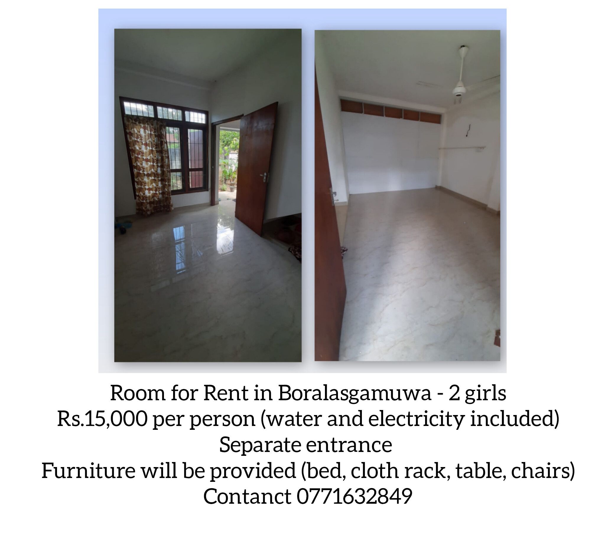 Room for Rent in Boralasgamuwa - 2 girls -  in , 