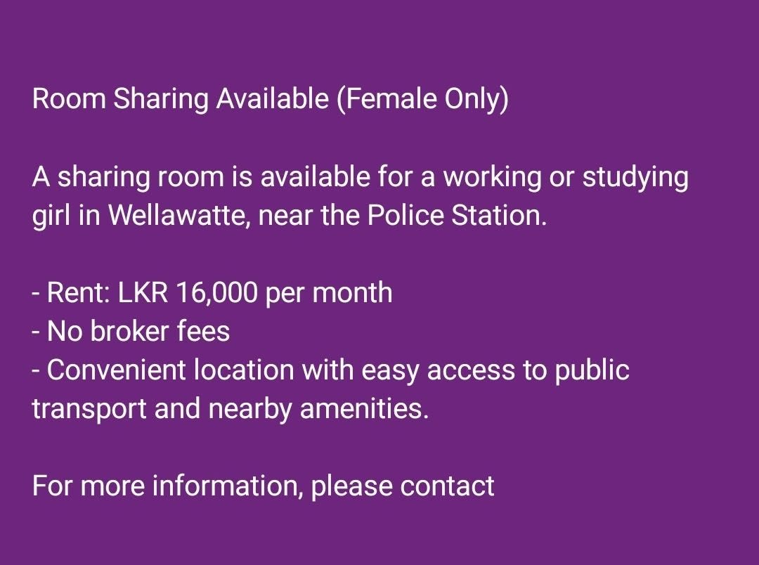 Room Sharing Available (Female Only) -  in , 