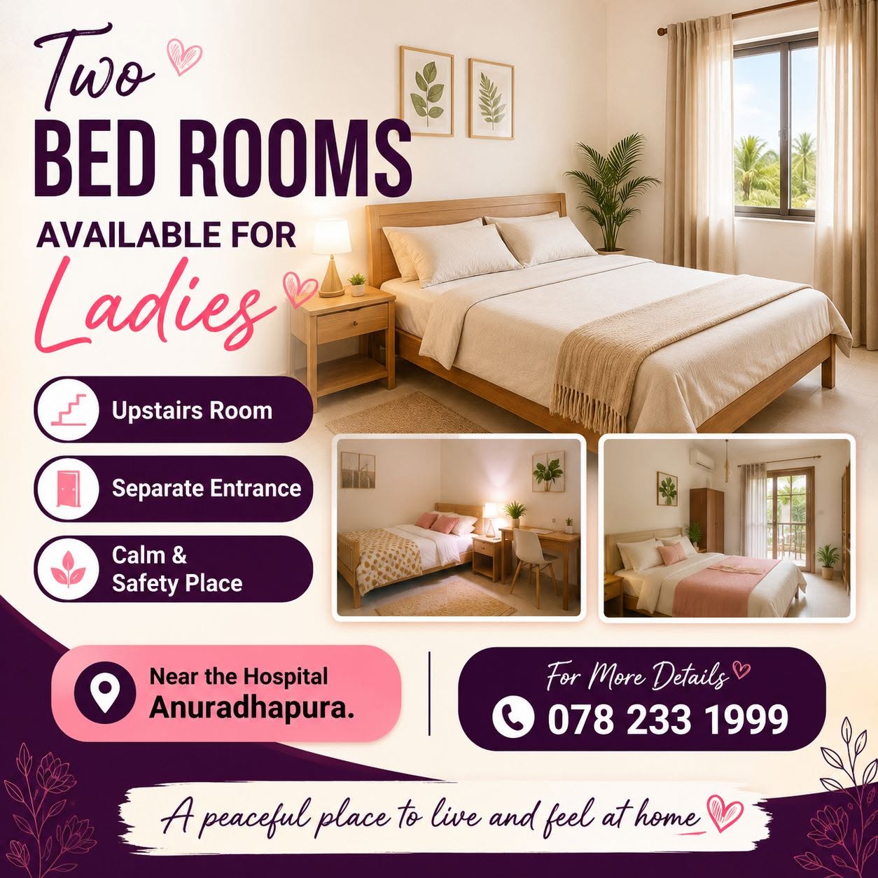 TWOBED ROOMS AVAILABLE FOR LADIES -  in , 